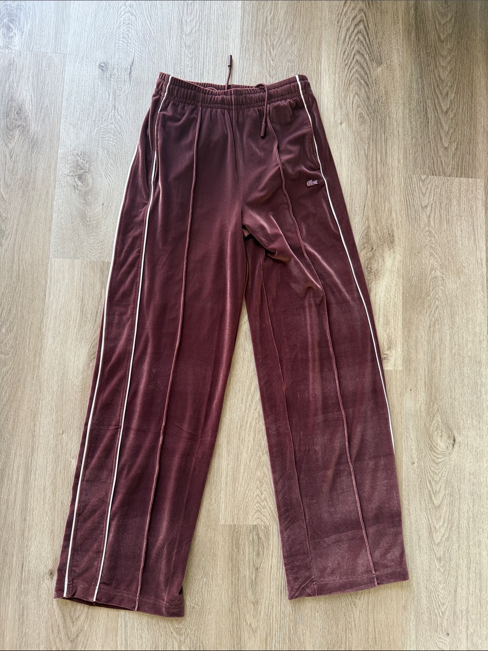 Lacoste Women’s Burgundy Sweatpants with White Piping